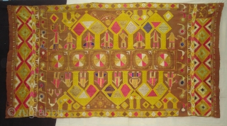 Phulkari From East(Punjab) India.Known as Darshan Dwar. Showing the Folk Culture and Art of Punjab.C.1900.Its size is 120cmX230cm(DSC04904 New).              