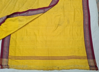 Pitamber Plain Weave Pooja Dhoni Double Pallu (Pallov)with Turmeric Yellow in the middle, ,It’s an Silk and zari weave Dhoti.  This type of Dhoti is named after the Paithan town in  ...