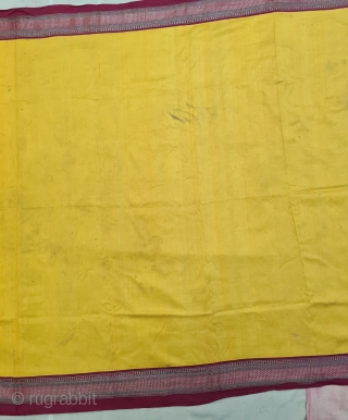 Pitamber Plain Weave Pooja Dhoni Double Pallu (Pallov)with Turmeric Yellow in the middle, ,It’s an Silk and zari weave Dhoti.  This type of Dhoti is named after the Paithan town in  ...