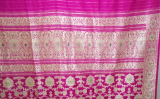 Very Large Size Zari (Real) Brocade Woman’s Dupatta
Silk weave with discontinuous supplementary weft of silver and gold thread.
from Varanasi, 
Uttar Pradesh , India. 
C.18575 - 1900. 

Its Size is 173cm X310cm(DSC09964).  