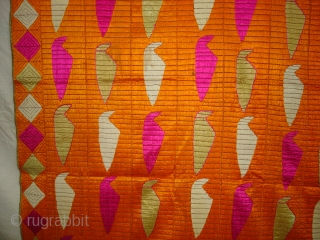 Phulkari From East(India)Punjab.India.One of the Rare Design Indian Phulkari.Known as Tota(Parrot bird)Bagh. Its size is 130cmX220cm (DSC04588 New).               