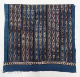 Indigo Blue,Early Daabu Block Print Yardage,(Natural Dyes on Khadi cotton) From Balotra, Rajasthan. India.C.1900. Its size is 67cmX446cm(DSC05838).               