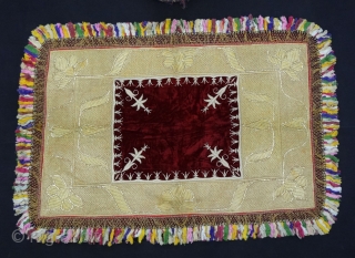 Zardozi Kalabattu Embroidery(Real Zari)Work Velvet Carpet, with real zari frills and cotton threads,This piece Known as Bhichana from the Royal Nawab Family of Uttar Pradesh. India.C.1900.Its size is 93cmX133cm(DSC05285).    