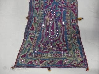 Dowry Bag (cotton) from Saurashtra Region of Gujarat, India. From the Kathi-Darbar Tribe of Gujarat India. Silk Embroidery on the cotton with mirrors and the tassels.C.1900.Its size is 36cmX60cm. Rare Kind of  ...