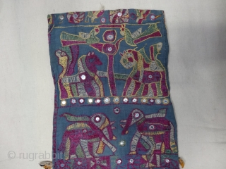 Dowry Bag (cotton) from Saurashtra Region of Gujarat, India. From the Kathi-Darbar Tribe of Gujarat India. Silk Embroidery on the cotton with mirrors and the tassels.C.1900.Its size is 36cmX60cm. Rare Kind of  ...