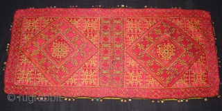 Pillow-Cover,Swat Valley(Pakistan).Cotton embroidered with floss silk.with woolen Braiding and Tassels.Its size is 38cmx83cm(DSC02906 New).                   