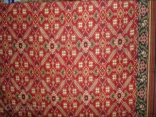 Patola Sari Silk Double ikat.Probably Patan Gujarat.India.19th Century.this Patola sari has the type of geometric,non figurative pattern particularly favoured by the ismaili Muslim merchant community of the Vohras.and its called Vohra-Gaji-Bhat.(Vohra Type  ...