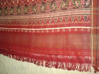 Patola Sari Silk Double ikat.Probably Patan Gujarat.India.19th Century.this Patola sari has the type of geometric,non figurative pattern particularly favoured by the ismaili Muslim merchant community of the Vohras.and its called Vohra-Gaji-Bhat.(Vohra Type  ...