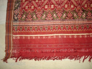 Patola Sari Silk Double ikat.Probably Patan Gujarat.India.19th Century.this Patola sari has the type of geometric,non figurative pattern particularly favoured by the ismaili Muslim merchant community of the Vohras.and its called Vohra-Gaji-Bhat.(Vohra Type  ...