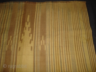 Rafia Ikat Prayer Mat,Of Sakalaya People,West cost of Madagascar,C.1900.Ikat dyed rafia with natural dyes.Its size is 77cmX104cm.Condition,there are fue repairs and some stains(DSC05490 New).         