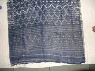 Dhakai Jamdani Saree Indigo blue Natural Colour, Cotton with  Real Zari weaving From Dhaka District, of Bangladesh. India. Jamdani was originally known as Dhakai named after the city of Dhaka, Jamdani  ...