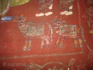 Pichwai of Krishna From Rajasthan/Deccani India.Natural Dye Cotton,Painted and Printed with polychrome pigments,gold and silver.Its size is 90cmx90cm(DSC04963 New).              