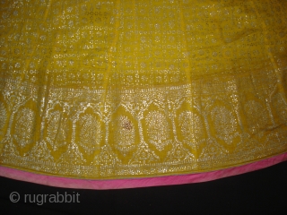 Ghaghra (Skirt) From Rajasthan, India. Made of Silver Tinsel on Yellow Malmal Cloth.This were traditionally used mainly by Rajput family of Rajasthan.Its size is L-88cm Around-270cm(DSC05147 New).      