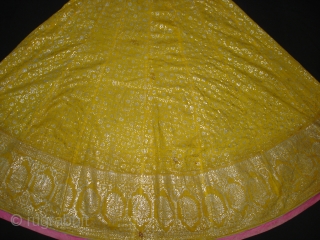 Ghaghra (Skirt) From Rajasthan, India. Made of Silver Tinsel on Yellow Malmal Cloth.This were traditionally used mainly by Rajput family of Rajasthan.Its size is L-88cm Around-270cm(DSC05147 New).      