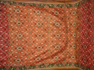 Patola Sari Silk Double ikat.Probably Patan Gujarat. India. this Patola sari has the type of geometric,non figurative pattern particularly favored by the ismaili Muslim merchant community of the Vohras.And its called Vohra-Gaji-Bhat.(Vohra  ...