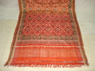 Patola Sari Silk Double ikat.Probably Patan Gujarat. India. this Patola sari has the type of geometric,non figurative pattern particularly favored by the ismaili Muslim merchant community of the Vohras.And its called Vohra-Gaji-Bhat.(Vohra  ...