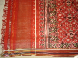 Patola Sari Silk Double ikat.Probably Patan Gujarat. India. this Patola sari has the type of geometric,non figurative pattern particularly favored by the ismaili Muslim merchant community of the Vohras.And its called Vohra-Gaji-Bhat.(Vohra  ...