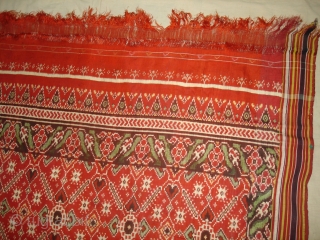 Patola Sari Silk Double ikat.Probably Patan Gujarat. India. this Patola sari has the type of geometric,non figurative pattern particularly favored by the ismaili Muslim merchant community of the Vohras.And its called Vohra-Gaji-Bhat.(Vohra  ...