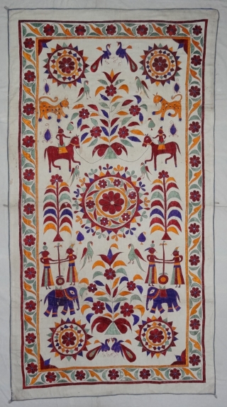 Dharaniya Wall Hanging From Saurashtra Gujarat. India.This were Traditionally used mainly by Kathi Darbar Group of Saurashtra Gujarat .C.1900.Its size is 120x226cm(DSC05960).           