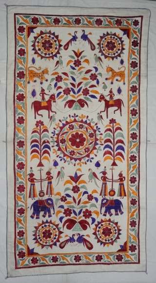 Dharaniya Wall Hanging From Saurashtra Gujarat. India.This were Traditionally used mainly by Kathi Darbar Group of Saurashtra Gujarat .C.1900.Its size is 120x226cm(DSC05960).           