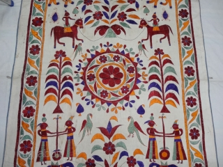 Dharaniya Wall Hanging From Saurashtra Gujarat. India.This were Traditionally used mainly by Kathi Darbar Group of Saurashtra Gujarat .C.1900.Its size is 120x226cm(DSC05960).           