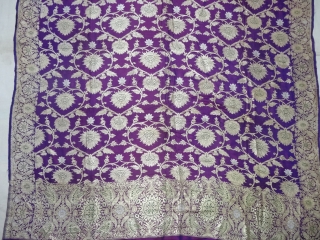 Dupatta Handwoven fuchsia silk with zari (Real Silver) from Varanasi, Uttar Pradesh , India. c.1900. Good condition. Its size 127cmX228cm(DSC05993).             