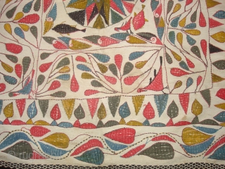 Kantha Quilted and embroidered cotton kantha Probably From East Bengal(Bangladesh) region, India.C.1900.Its size is 86cmX88cm. Very Good Condition(DSC04479 New).              