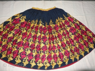 Ghaghra(Skirt)Indigo-Dyed Cotton Embroidered in floss silk,From North-Western Region of 
 India.C.1900.Its size is L-90cm Around is 386cm(DSC03303 New).               