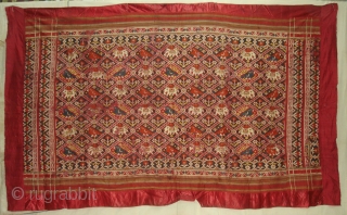 Nari Kunj Patola Dupatta Fragment , Silk Double Ikat,Probably Patan Gujarat. India.This Patola Uses one of the most Rare designs,known as Nari Kunj Patola.Its size is 130cmX222cm(DSC02589 New).     