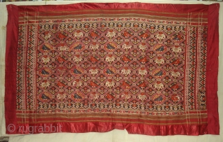 Nari Kunj Patola Dupatta Fragment , Silk Double Ikat,Probably Patan Gujarat. India.This Patola Uses one of the most Rare designs,known as Nari Kunj Patola.Its size is 130cmX222cm(DSC02589 New).     