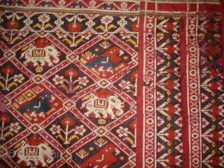 Nari Kunj Patola Dupatta Fragment , Silk Double Ikat,Probably Patan Gujarat. India.This Patola Uses one of the most Rare designs,known as Nari Kunj Patola.Its size is 130cmX222cm(DSC02589 New).     