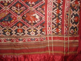 Nari Kunj Patola Dupatta Fragment , Silk Double Ikat,Probably Patan Gujarat. India.This Patola Uses one of the most Rare designs,known as Nari Kunj Patola.Its size is 130cmX222cm(DSC02589 New).     