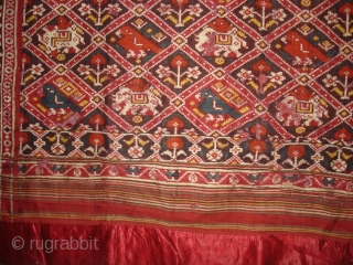 Nari Kunj Patola Dupatta Fragment , Silk Double Ikat,Probably Patan Gujarat. India.This Patola Uses one of the most Rare designs,known as Nari Kunj Patola.Its size is 130cmX222cm(DSC02589 New).     