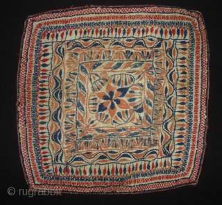 Kantha cotton Plain weave with cotton embroidered Kantha Probably From Faridpur Distric,East Bengal(Bangladesh)region. India.C.1900.Its size is 31cmX31cm(DSC02617 New).               