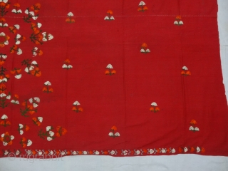 Abochhini Wedding Shawl from Sindh Region of Undivided India. India Silk Embroidery on the Cotton,With Stamp Mark showing the Company name Ellinger Mohatta & Co.Real Turkey Red. c.1900.Its size is 110cmX210cm(DSC05936).
  