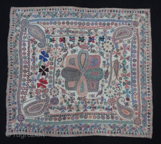 Nakshi-Kantha Embroidered cotton kantha Probably From East Bengal(Bangladesh) region, India.C.1900. Its size is 88cmX100cm.Very Good Condition(DSC06348).                 