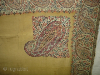 Jamawar Long Shawl From Kashmir India.This Shawl is known as Fardi Shawl.Its size is 155cm X 210 cm.Perfect Condition.And its very rare to find in this colour.(DSC01235 New)     