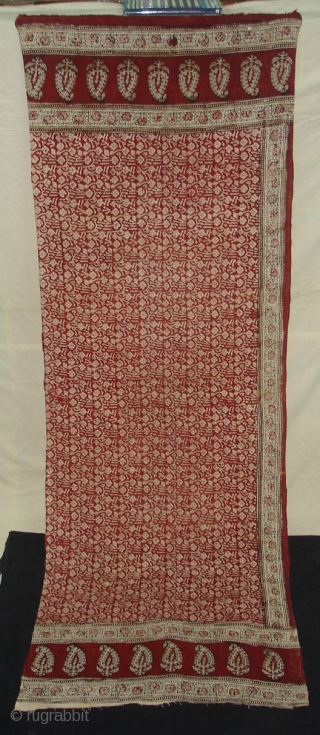 Early Block Print(Cotton Khadi)Fragment From Gujarat.This block Print has been made in early 18th century for Indonesian export market.Its size is 84cm x 245cm(DSC05187 New).        