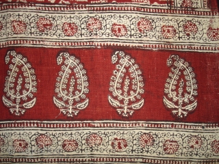 Early Block Print(Cotton Khadi)Fragment From Gujarat.This block Print has been made in early 18th century for Indonesian export market.Its size is 84cm x 245cm(DSC05187 New).        