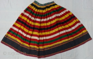 Mashru Ghaghara (Skirt) silk woven in Multi-Color, From Kutch Gujarat, India. Belong to women of Ahir group of Kutch Gujarat. Its Size is L-90cm, Round is 330cm(DSC06430).      