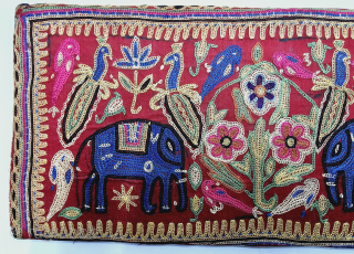 Mochi Bharat Embroidery Book Cover, Silk Embroidery on the Satin Silk, From Kutch, Gujarat. India.

Showing the Large elephants Standing both sides of Floral Tree with Peacocks and Brids.

C.1875 - 1900

Its size is  ...