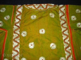 Ceremonial Chamba Costume,From Himachal Pradesh India.Silk ground with flow silk embroidery.Its size is L-74,W-60cm.Condition is good(DSC09911 New).                