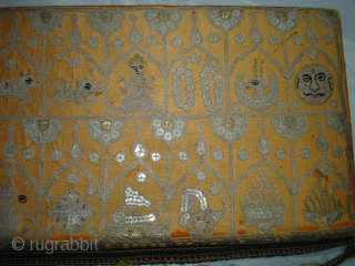 Jain Book Cover,Real Zari Aari Embroidery on the Satin Silk,From Gujarat India.Circa 1900.Its size is 7X30cm.Its Much more better Piece from the Picture(DSC00661 New).         