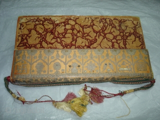 Jain Book Cover,Real Zari Aari Embroidery on the Satin Silk,From Gujarat India.Circa 1900.Its size is 7X30cm.Its Much more better Piece from the Picture(DSC00661 New).         