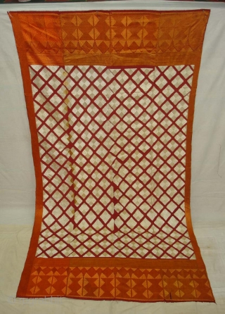 Phulkari From West(Pakistan)Punjab.India.known As Chand Bagh.This were mainly used as Woman's head-cover(bagh).Showing the Beautiful Mehrab(Prayer Arch)Design In the Borders.Very Rare Design Bagh(DSC08680 New).          