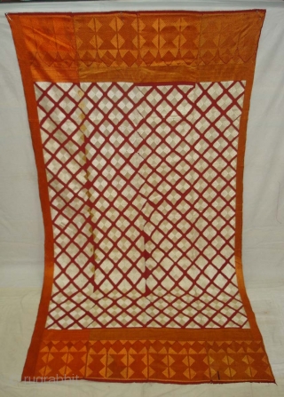 Phulkari From West(Pakistan)Punjab.India.known As Chand Bagh.This were mainly used as Woman's head-cover(bagh).Showing the Beautiful Mehrab(Prayer Arch)Design In the Borders.Very Rare Design Bagh(DSC08680 New).          