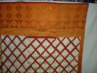 Phulkari From West(Pakistan)Punjab.India.known As Chand Bagh.This were mainly used as Woman's head-cover(bagh).Showing the Beautiful Mehrab(Prayer Arch)Design In the Borders.Very Rare Design Bagh(DSC08680 New).          