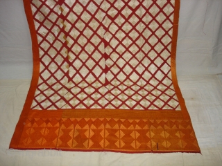 Phulkari From West(Pakistan)Punjab.India.known As Chand Bagh.This were mainly used as Woman's head-cover(bagh).Showing the Beautiful Mehrab(Prayer Arch)Design In the Borders.Very Rare Design Bagh(DSC08680 New).          