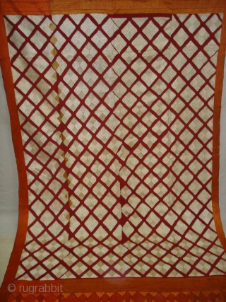 Phulkari From West(Pakistan)Punjab.India.known As Chand Bagh.This were mainly used as Woman's head-cover(bagh).Showing the Beautiful Mehrab(Prayer Arch)Design In the Borders.Very Rare Design Bagh(DSC08680 New).          