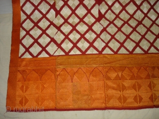 Phulkari From West(Pakistan)Punjab.India.known As Chand Bagh.This were mainly used as Woman's head-cover(bagh).Showing the Beautiful Mehrab(Prayer Arch)Design In the Borders.Very Rare Design Bagh(DSC08680 New).          